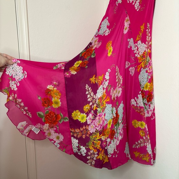 Johnny Was Golden Bouquet Vibrant Pink Floral Bias Maxi Dress Size Small - Picture 10 of 16